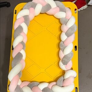 Braided Plush Cushion for Kids - Pink, Gray, and White